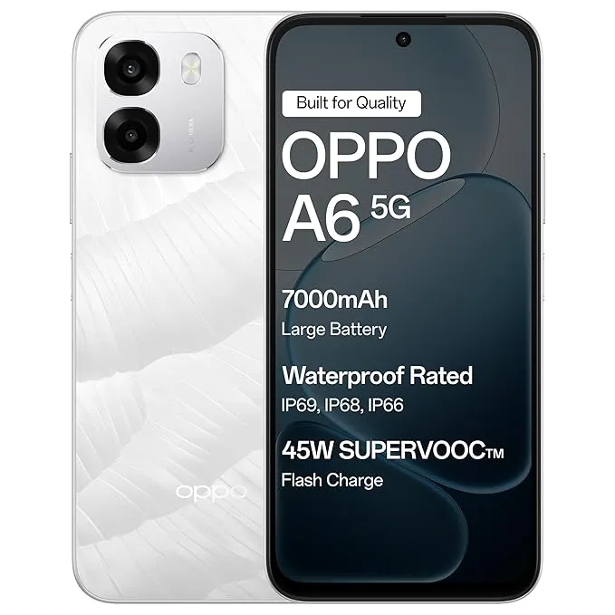 OPPO A6 5G (Ice White, 6 GB RAM, 256 GB Storage)